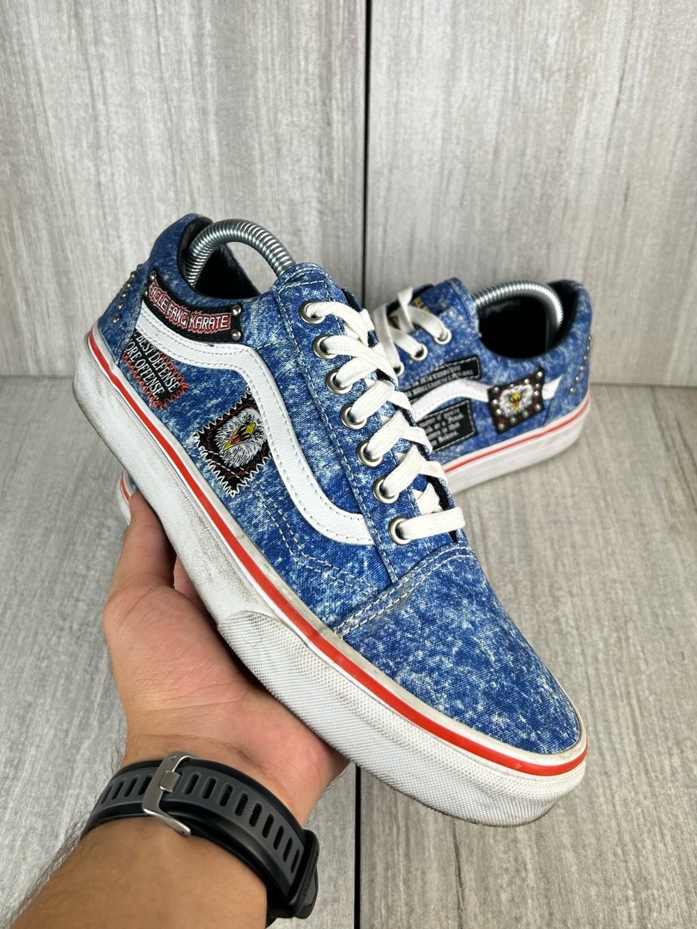 Vans X Cobra Kai Eagle Fang Karate Blue Acid Wash Low Top Sneakers Womens Size 9